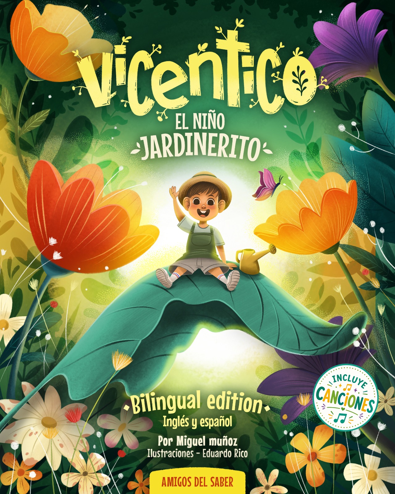 Portada del cuento Vicentico — El Niño Jardinerito, edición bilingüe